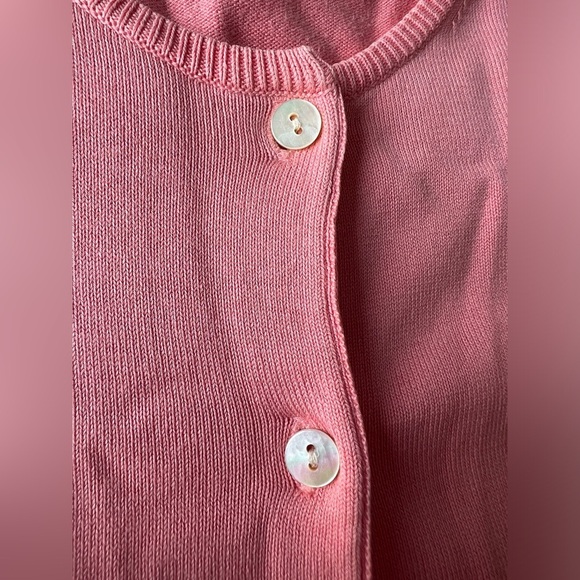 Vintage Lands’ End Pink Cotton Button Preppy Cardigan Cottagecore Sweater Medium - Picture 8 of 12